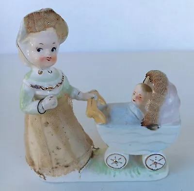 Vintage Lady Pushing Baby Carriage Figurine Ceramic Porcelain • $5.10