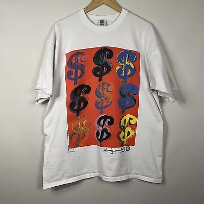 Vintage 90s Andy Warhol Art Tee Dollar Sign Art Print Museum 1996 Dated Size XL • $250