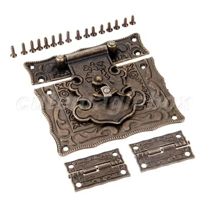 Classic Carved Flower Jewelry Box Latch Hasp Catch Clasp & Hinges Set Hardware • $8.24