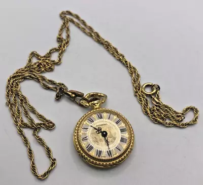 Vintage Gold Tone Bucherer Watch Pendant Necklace • $49.99