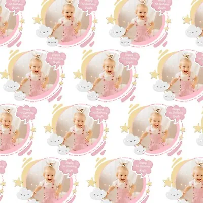Personalised Baby Girl Wrapping Paper Photo Name  Age Birthday Gift Present  • £5.99
