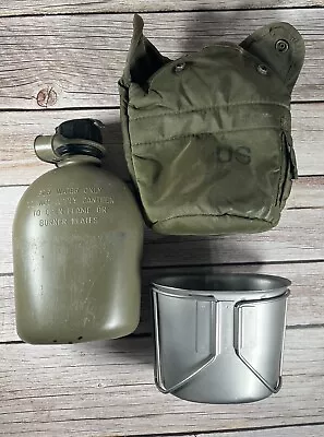 Vintage Military Water Canteen Canvas Pouch Metal Cup NBC Cap Alice Clips • $19.99