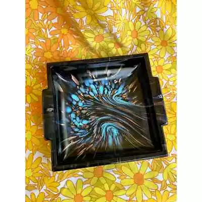 Vintage Murano Aventurine Turquoise Black Glass Ashtray • $34