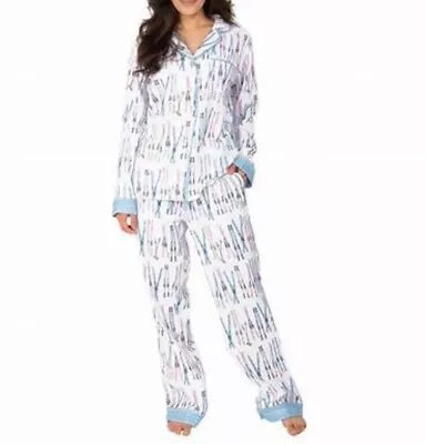 Munki Munki Flannel Pajamas Womens XXL White Ski Print Lounge 2 Piece Set • $24.97