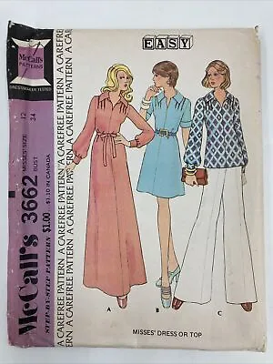 Vintage McCalls 1973 Maxi Dress Dress Or Top Pattern 3662 Misses Size 12 C13n • $15.30