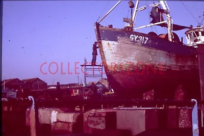 35mm Slide 1984 Grimsby Fishing Boats Being Repaired In December • £7