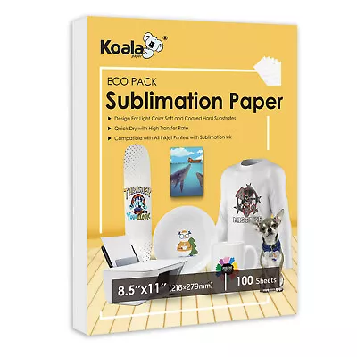 Koala Sublimation Paper 8.5x11 100 For Sublimation Printer Inkjet Heat Transfer • $13.98