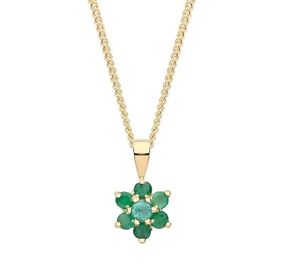 9ct Gold Emerald Cluster Pendant Necklace & 18 Inch Gold Chain ~ UK Made • £69.95