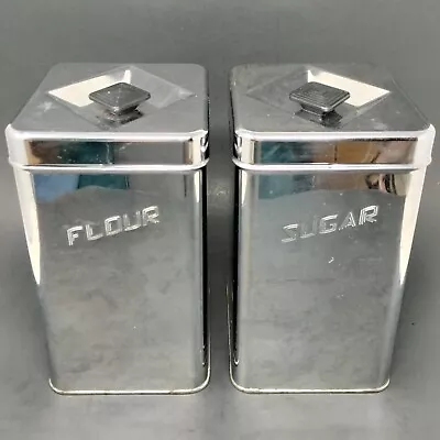 Vintage Set Of 2 Cadette Flour And Sugar Canisters Chrome MCM **READ** • $20