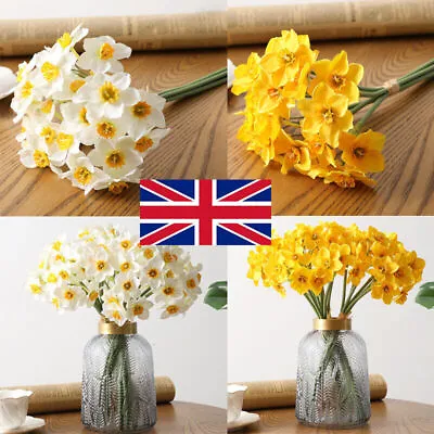 6pcs/Bunch Artificial Plant Wreath Narcissus Daffodil Fake Flowers Bouquet Hot • £6.99