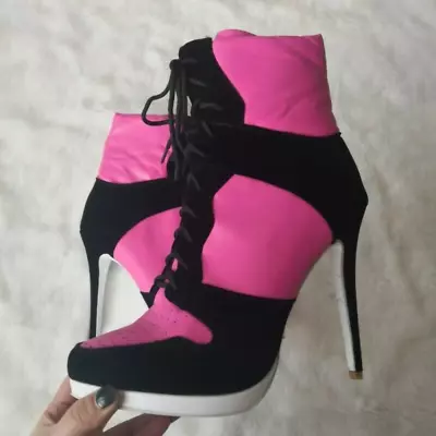 Women's Pointy Toe High Top 2021 Lace Up Stilettos Ankle Boots Shoes New • $110.11