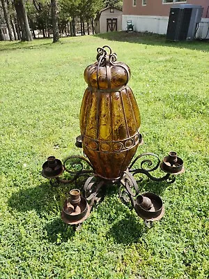 Rare Antique GLASS Castle Wrought Iron Chandelier Spanish Revolution Era • $320