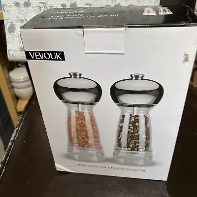 Vevouk Salt And Pepper Grinder Set Of 2 Black Acrylic Adjustable Coarseness • £5