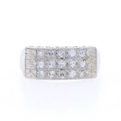 White Gold Diamond Vintage Cluster Cocktail Band - 14k Single .30ctw Floral Ring • $419.99