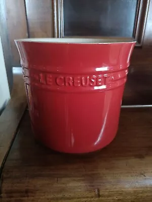 ⭐NEW.Super LE CREUSET Large Stoneware Utensil Jar Crock 2.3L Cerise Red Unused • £45