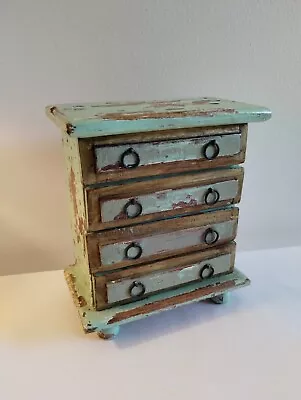 Mini Chest Of Drawers Jewelry Storage Trinkets Distressed Farmhouse Cottage Look • $35