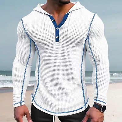Timeless Men Hoodie Simple Basics Top Stylish Men's Waffle Cotton With Slim Fit • $23.14