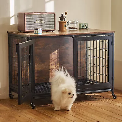 $128.99 • Buy 37  Wooden Dog Cage Furniture Kennel Metal Heavy Duty Pet Crate W/ Wheels XXL