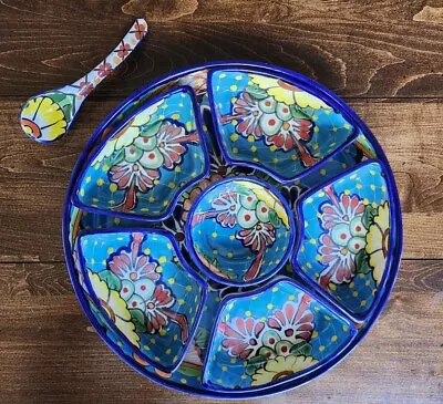 Talavera Style Mexican Pottery 8 Pc Platter Appetizer Tapas Taco Salsa Chips Dip • $49