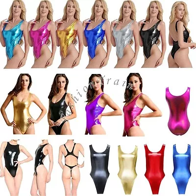 Sexy Women Leather One-Piece Thongs Leotard Bodysuit Swimsuit Swimwear Clubwear • $8.09