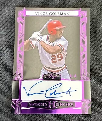Vince Coleman 2024 Leaf Sports Heroes Purple Ssp Auto # 1/5 Cardinals Mlb • $0.99