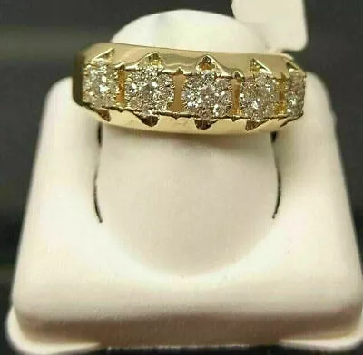 Round Simulated Diamond Men's Wedding Band Ring Silver Yellow Gold Plated • $146.99