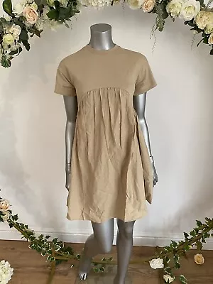 £12.99 • Buy Influence Dress Size 8 & 12 Beige Short Sleeve Cotton Insert Jumper Dress HP76
