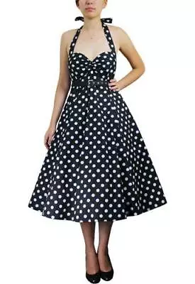 Chic Star Polka Dot Belted Dress Halter Neck Rockabilly Rock & Roll Swing Retro  • $59.95