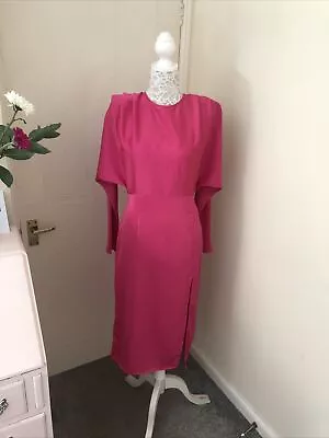 Elenza Fuschia Pink Satin Pencil Dress - Size L ( 12-14 ) . Tagged • £20