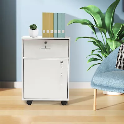 2-Tier Rolling Office Cabinet Organizer File Storage Lock Filing Cabinet Drawer! • $55.10