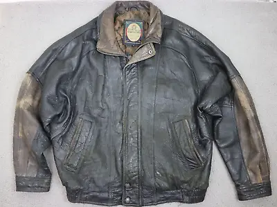 Vintage Members Only  Leather Trucker Bomber Jacket  Men's Size Large Black • $52