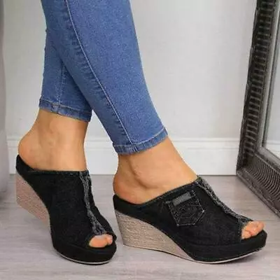 £18.89 • Buy Ladies Womens Slip On Mules Platform Espadrilles Wedge Summer Sandals Shoes Size