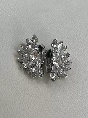 Vintage Glass Half Sunflower Earrings Clip On Clear Rhinestones Costume 70-80’s • $10.50