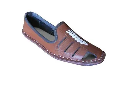 Men Shoes Jutti Handmade Leather Brown Boat Shoes Indian Mojari Flat US 8-11 • $49.49