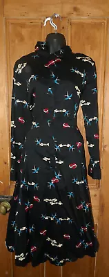 Rockabilly Tattoo Swallow Print Swing Dress Size 18 Goth Pinup Girl Couture • £28
