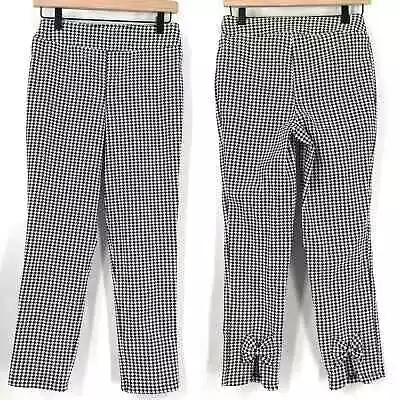 FRANK LYMAN Pants Size 6 Houndstooth Black & White Bow Pull On Cropped Stretch  • $32.99