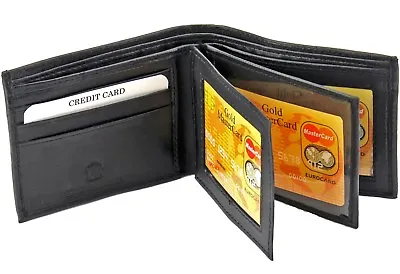 Mens Genuine Leather Wallet Bifold 2 Flap ID Cases Credit Card Holder Billfold • $8.49