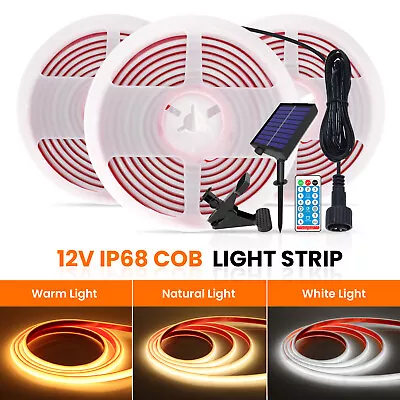 12V Neon COB LED Strip Lights Flexible Tape Lamp Waterproof IP68+Solar Remote • £13.19