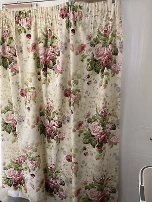 £15 • Buy Sanderson Options Pretty Rose Floral Lined Curtains 65” Wide 70” Long Approx.