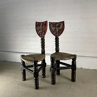 Pair Of Antique French Carved Mahogany Spinning Chairs • £375