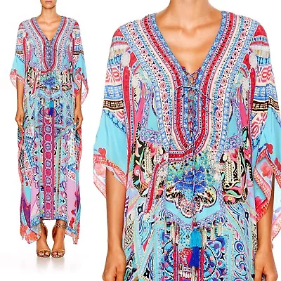 Camilla Womens Long Lace Up Kaftan Festival Friends Kimono Dress One Size Silk • $299