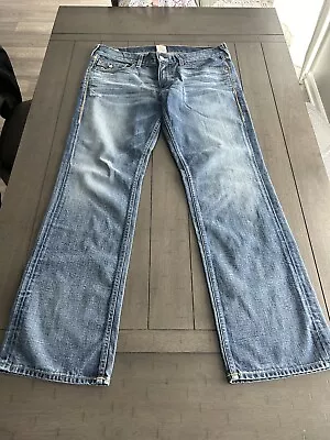 TRUE RELIGION - RICKY MENS BLUE JEANS SIZE 36 X 34 - Flap Pockets Made In USA • $39.95