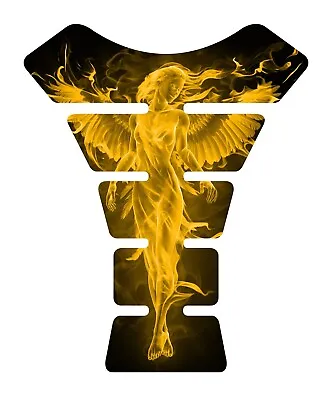 Flaming Angel Yellow Black 3D Gel Sport Bike Motorcycle Tank Pad Protector Guard • $27.95