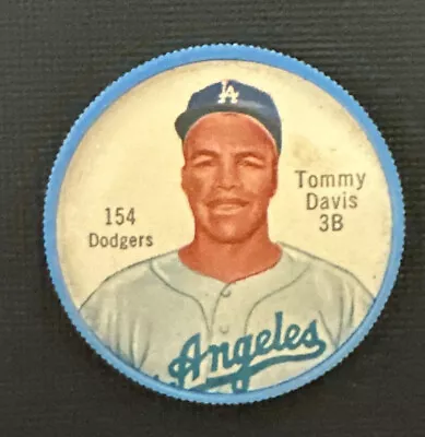 1962 SALADA TEA / JUNKET DESSERTS BASEBALL COIN #154 TOMMY DAVIS DODGERS 3B Var. • $19.95