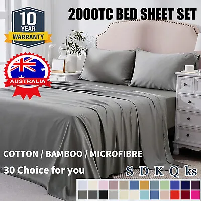 $20.74 • Buy 2000TC Bamboo/Cotton/Microfiber Flat Fitted Bed Sheet Set Double Queen King Size