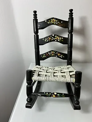 Vintage Rustic Hand Painted Mexican Folk Art Doll Rare Rocking Chair White Wicke • $22.50