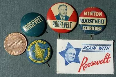 1936-40 Franklin D Roosevelt For President Miniature Flag / Pin 5 Pc. Set FDR -- • $26.99