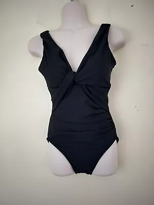 Miraclesuit One Piece Women's 10 Black Twist Knot Swimsuit Slimming V-Neck • $36.99