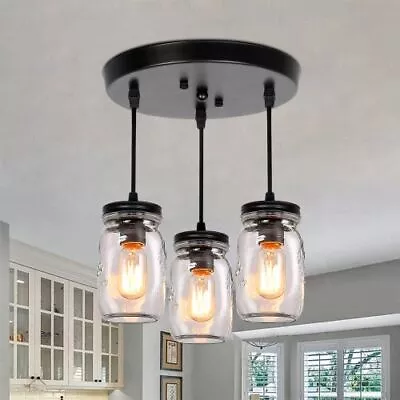 Farmhouse Glass Mason Jar Light Fixture Adjustable Kitchen Island Pendant Light • $62.99