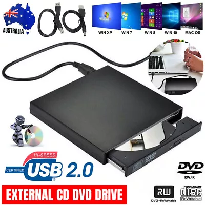 Portable Drive Writer USB External CD DVD Player For Laptops Mac Windows 11 10 9 • $20.59